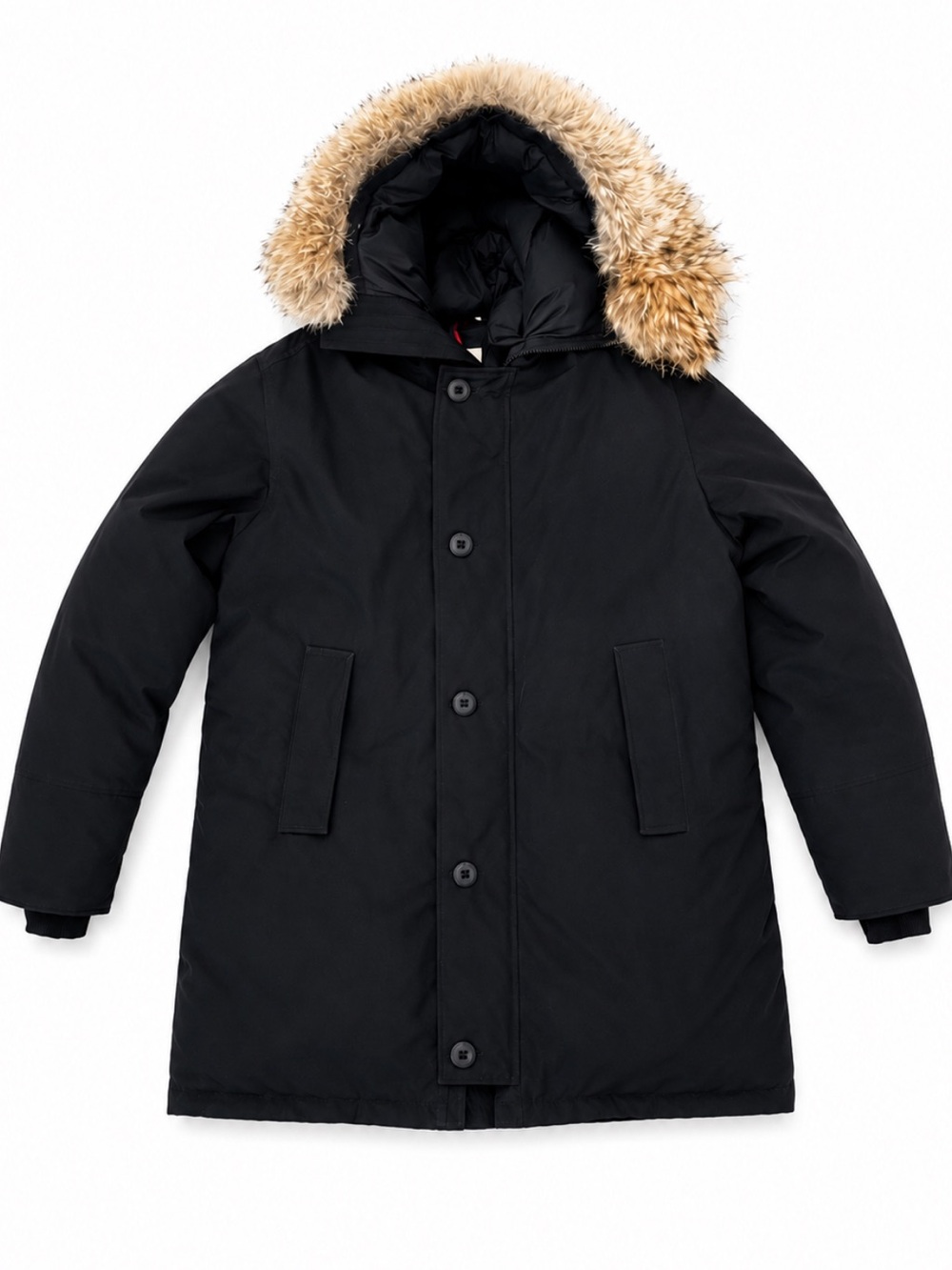 MONCLER Moncler Pola Down Jacket Coat Womens 5 XXL Black Puffer Fur Collar